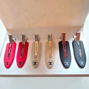 CHANEL GWP 6 PIECE HAIR CLIPS - Red, Cream, Black